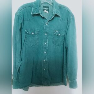Wrangler Mens Denim 16 1/2x36 Shirt Pearl Button Snap 100% Cotton Long Sleeve